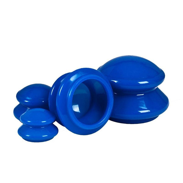 4 Piece Silicone Cupping Therapy Set For Body Massage Blue Massagers
