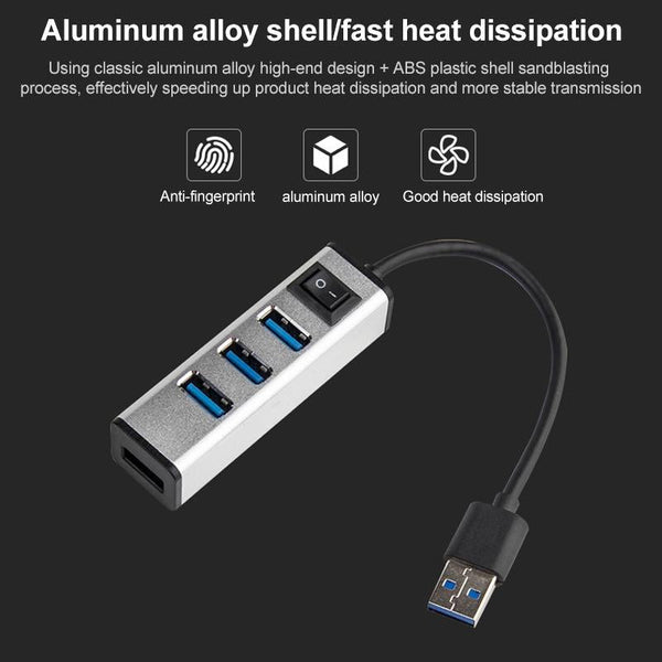 4 Port Aluminum Usb 3.0 Hub With Switch Silver Usb Cables Hubs & Adapters