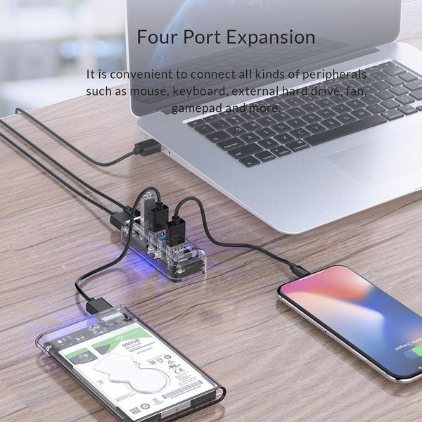 4 Port Usb 3.0 Desktop Hub With Blue Led Usb Cables Hubs & Adapters