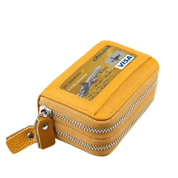 11 Slot Rfid Blocking Leather Card Holder Wallet With Coin Pocket Yellow Wallets