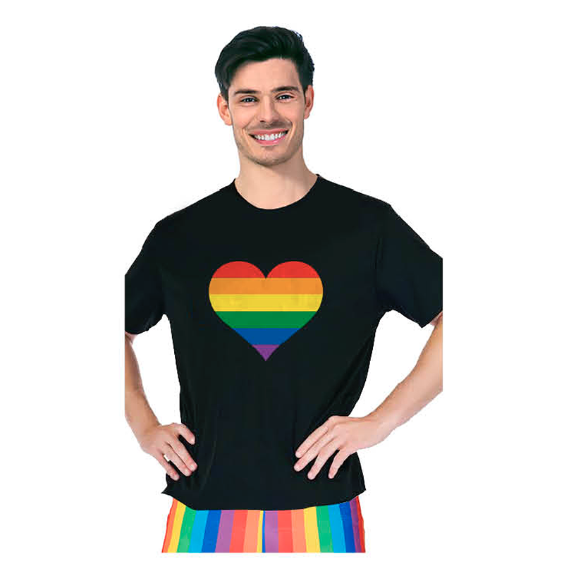 Br Apparel Adult Rainbow Flag T Shirt Top Tee Gay Pride Lgbtq Love Heart Black Unisex Costumes