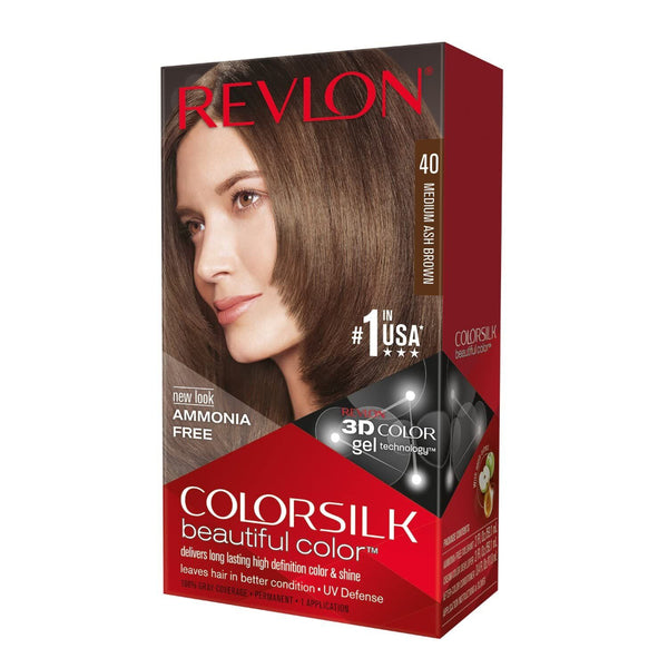 Revlon Colorsilk Beautiful 3D Permanent Hair Colour Keratin 40 Medium Ash Brown Hair Colouring