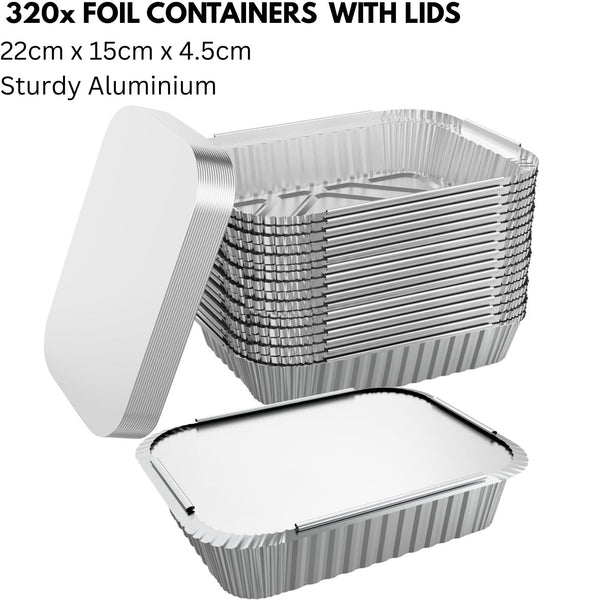 320X Aluminium Disposable Foil Food Container Trays Pans W/ Lids Covers Bulk 22X15x4.5Cm Food Storage Containers