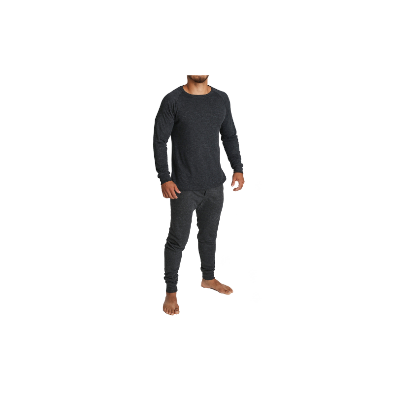 Xxl Br Apparel 2Pcs Set Men's Merino Wool Blend Long Sleeve Thermal Top & Johns Pants Underwear Black Leg Warmers