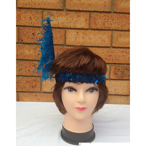 Br Costumes 6X 1920S Flapper Headband Headpiece Feather Sequin Charleston Party Bulk Blue Headbands