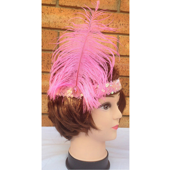 Br Costumes 6X 1920S Flapper Headband Headpiece Feather Sequin Charleston Party Bulk Light Pink Headbands