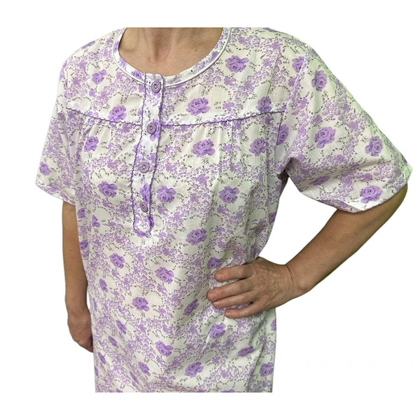 Womens 100% Cotton Short Sleeve Nightie Gown Pyjamas Pj Pajamas Lilac 12 Sleepwear