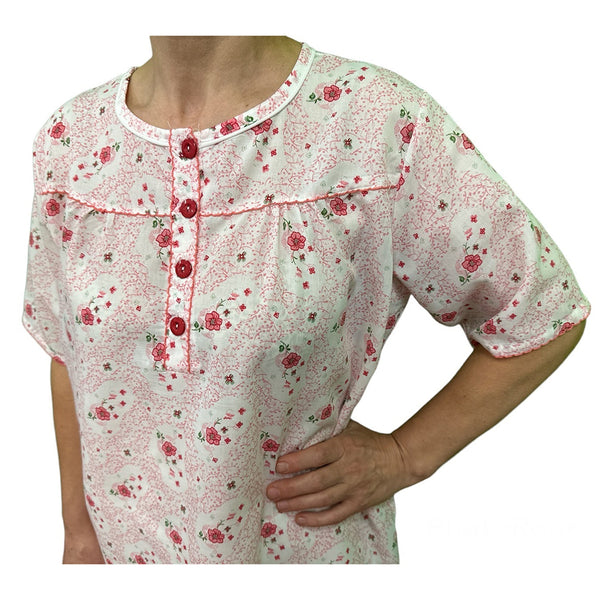 Womens 100% Cotton Short Sleeve Nightie Gown Pyjamas Pj Pajamas Pink 12 Sleepwear