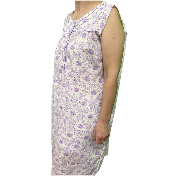 Womens 100% Cotton Sleeveless Nightie Gown Dress Pyjamas Pj Pajamas Sleep Lilac 12 Sleepwear