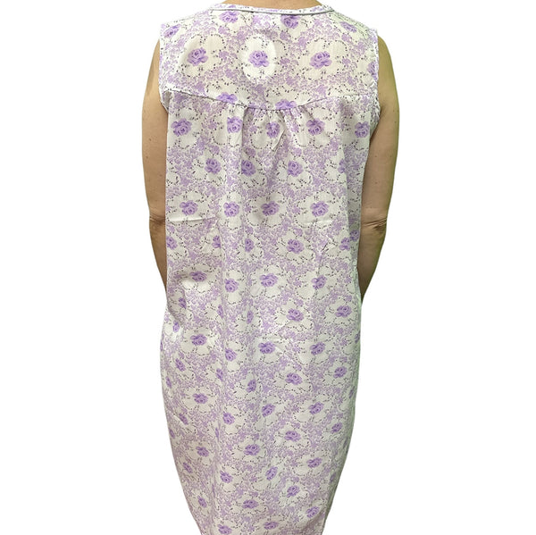 Womens 100% Cotton Sleeveless Nightie Gown Dress Pyjamas Pj Pajamas Sleep Lilac 12 Sleepwear
