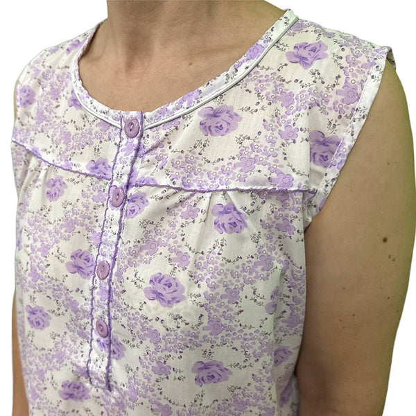 Womens 100% Cotton Sleeveless Nightie Gown Dress Pyjamas Pj Pajamas Sleep Lilac 12 Sleepwear