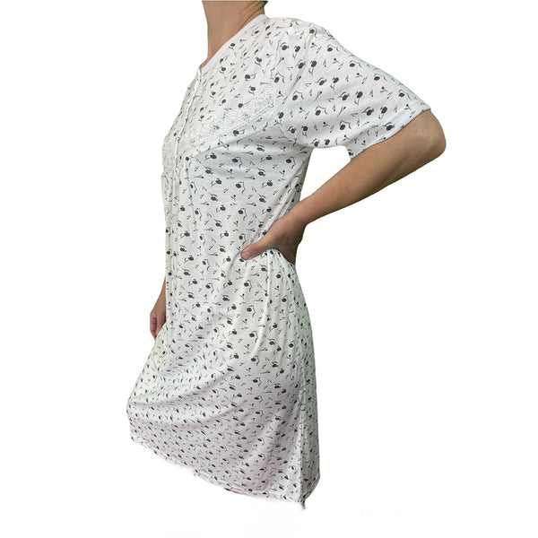 Womens Ladies Cotton Nightie Gown Slip Petticoat Pjs Dress White/Purple 12 Sleepwear