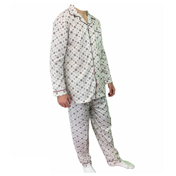 Br Apparel Mens Cotton Pajamas Pyjamas Pjs Long Sleeve Shirt Tops + Pants Set Sleepwear White/Brown Sleepwear & Robes