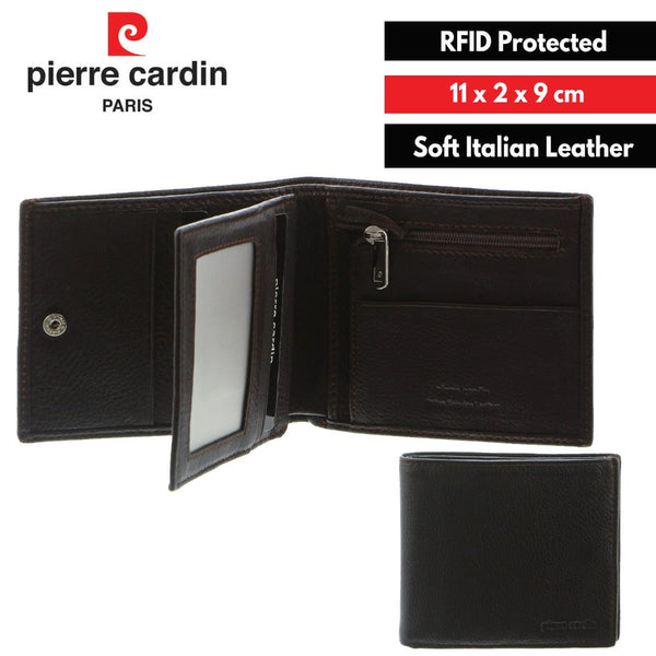 Pierre Cardin Mens Tri Fold Leather Wallet W/ Rfid Protection Brown Wallets