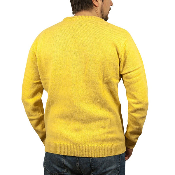 100% Shetland Wool Crew Round Neck Knit Jumper Pullover Mens Sweater Knitted - Corn (14)