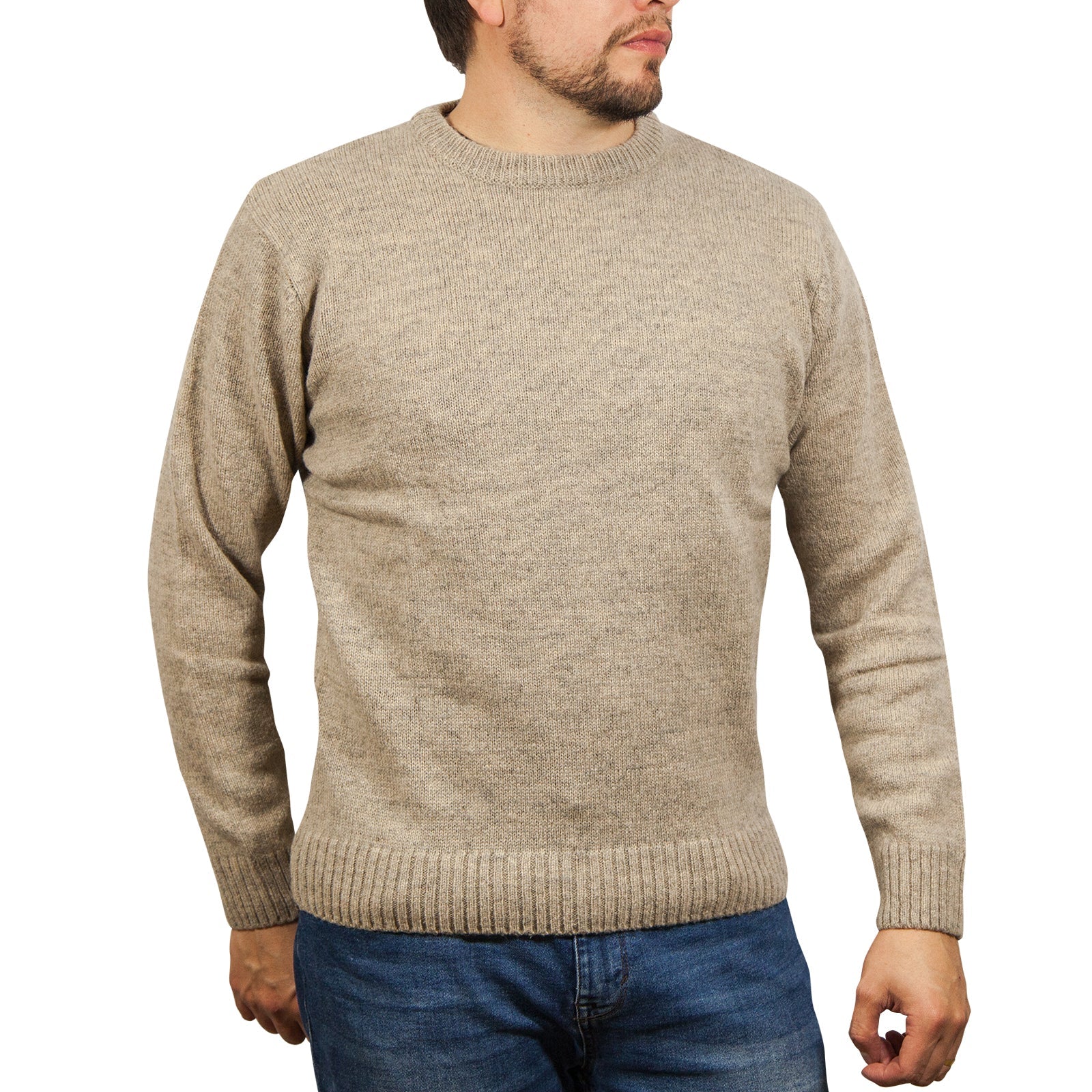 Jacksmith 100% Shetland Wool Crew Round Neck Knit Jumper Pullover Mens Sweater Knitted Beige (03) Jumpers