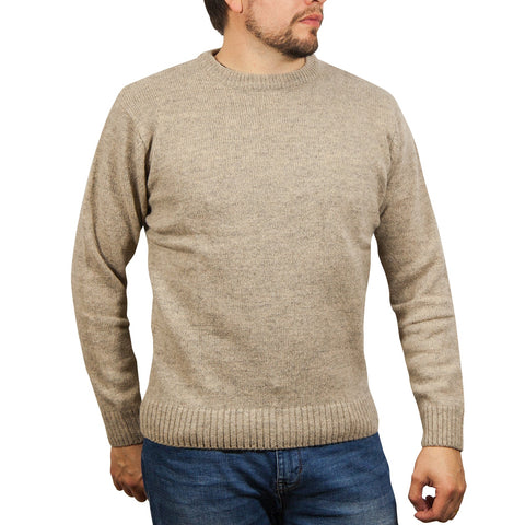 Jacksmith 100% Shetland Wool Crew Round Neck Knit Jumper Pullover Mens Sweater Knitted Beige (03) Jumpers
