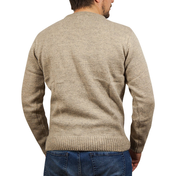 Jacksmith 100% Shetland Wool Crew Round Neck Knit Jumper Pullover Mens Sweater Knitted Beige (03) Jumpers