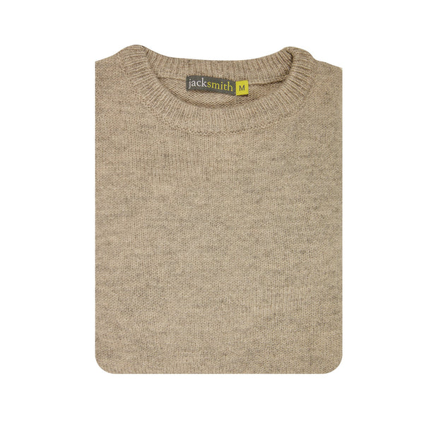 Jacksmith 100% Shetland Wool Crew Round Neck Knit Jumper Pullover Mens Sweater Knitted Beige (03) Jumpers