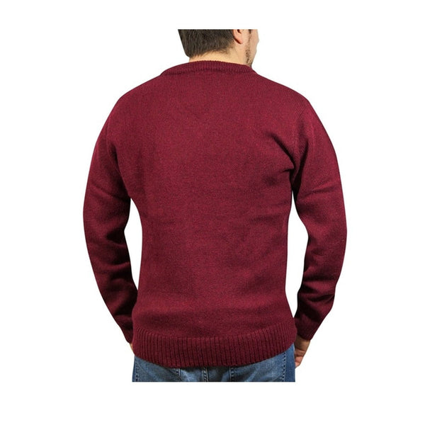 100% Shetland Wool V Neck Knit Jumper Pullover Mens Sweater Knitted - Burgundy (97)