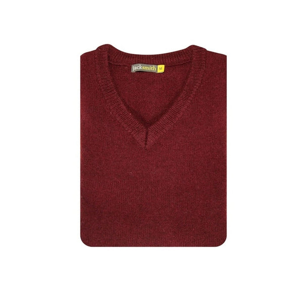 100% Shetland Wool V Neck Knit Jumper Pullover Mens Sweater Knitted Burgundy (97) Jumpers