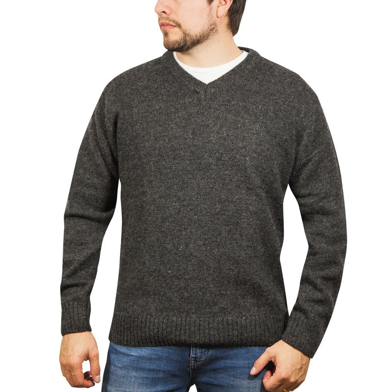 Jacksmith 100% Shetland Wool V Neck Knit Jumper Pullover Mens Sweater Knitted Charcoal (29) Jumpers