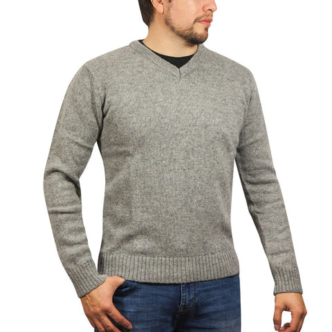 Jacksmith 100% Shetland Wool V Neck Knit Jumper Pullover Mens Sweater Knitted Grey (21) Jumpers