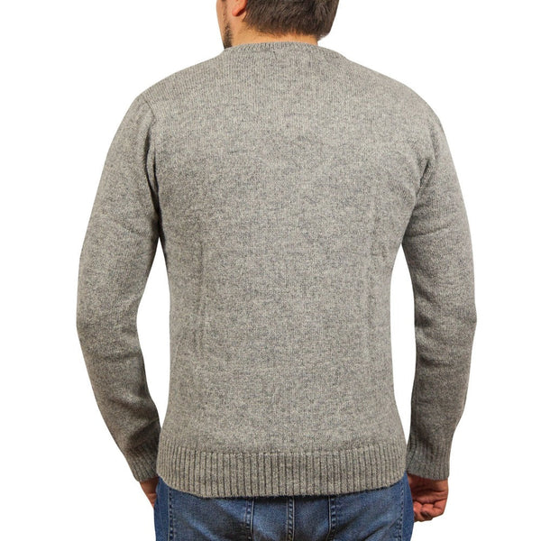 100% Shetland Wool V Neck Knit Jumper Pullover Mens Sweater Knitted - Grey (21)