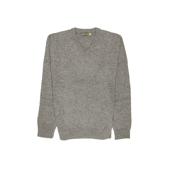 100% Shetland Wool V Neck Knit Jumper Pullover Mens Sweater Knitted - Grey (21)