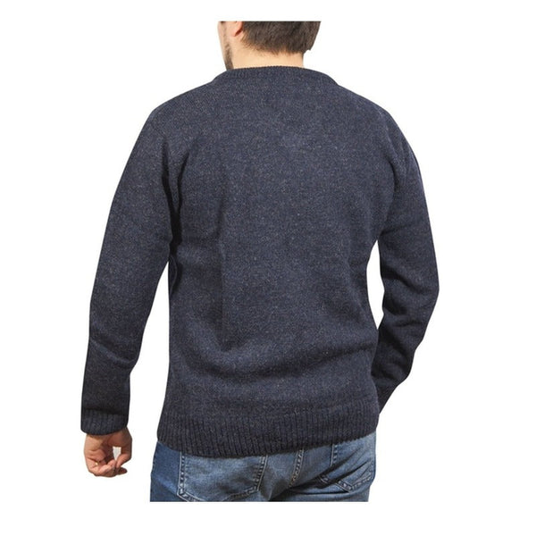 100% Shetland Wool V Neck Knit Jumper Pullover Mens Sweater Knitted - Navy (45)