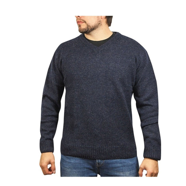 Jacksmith 100% Shetland Wool V Neck Knit Jumper Pullover Mens Sweater Knitted Navy (45) Jumpers