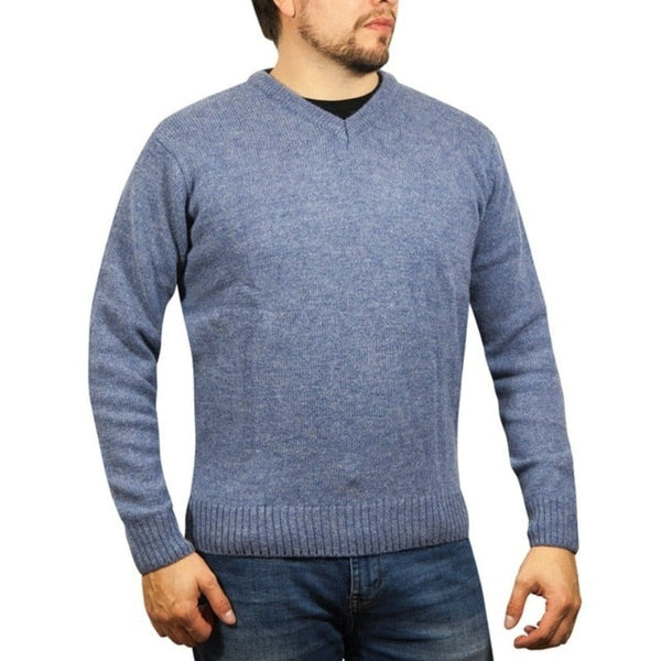 Jacksmith 100% Shetland Wool V Neck Knit Jumper Pullover Mens Sweater Knitted Sky (40) Jumpers