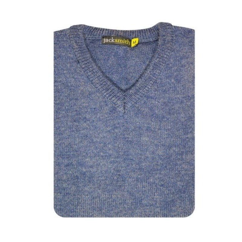100% Shetland Wool V Neck Knit Jumper Pullover Mens Sweater Knitted - Sky (40)