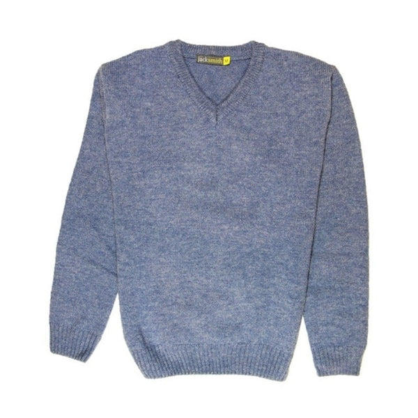 100% Shetland Wool V Neck Knit Jumper Pullover Mens Sweater Knitted - Sky (40)