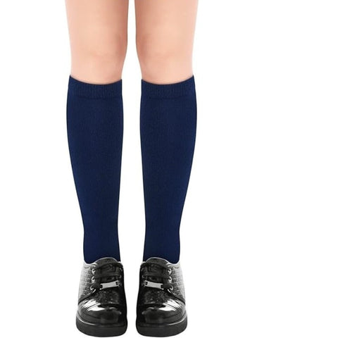 1X Pair School Uniform Knee High Socks Cotton Rich Girls Boys Kids - Navy 13-3 (8-10 Years Old)