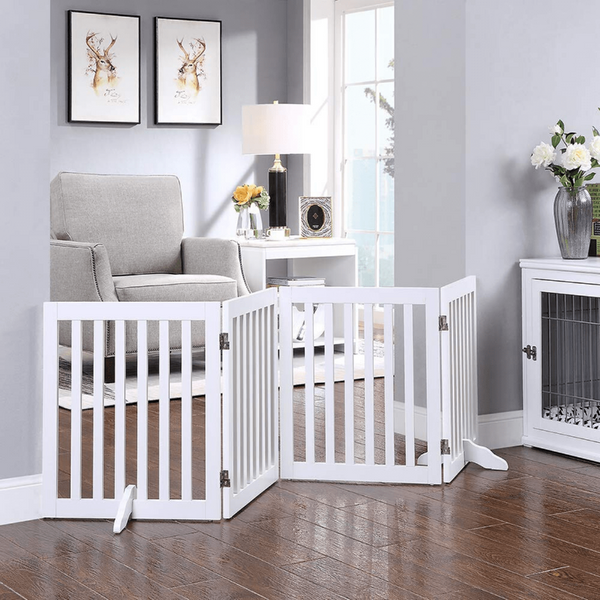 Modern Pets Four Panel Freestanding Dog Gate White Dog Cages
