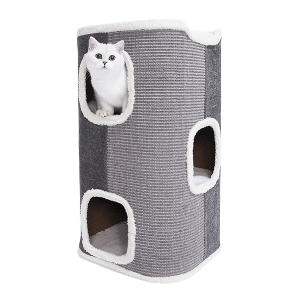 Modern Pets Tri Level Square Cat Condo With Sherpa Lining Furniture & Scratchers