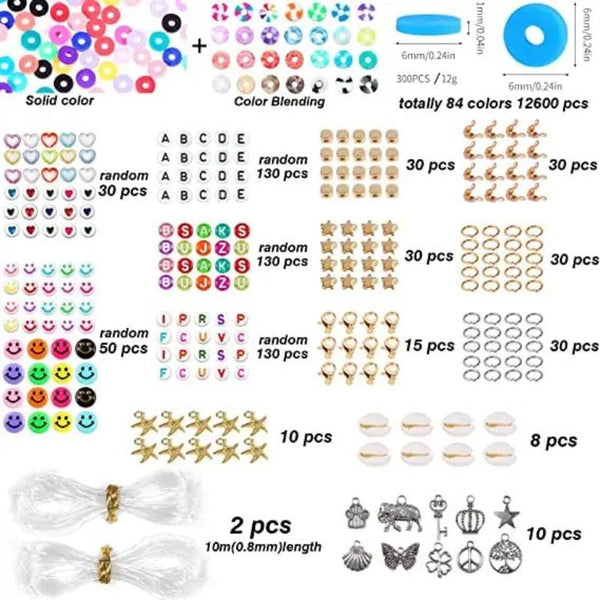 Thelicraft 13200Pcs 84 Colours Flat Round Polymer Clay Beads Kit Heishi Alphabet Letter For Jewellery Bracelet Necklace Making Modelling Clay