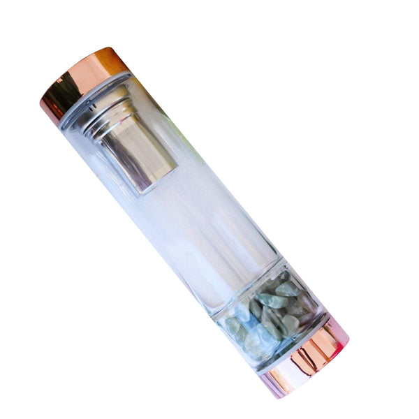Rose Gold Crystal Bottle With Gemstone Base And Tea Infuser Tea Infusers