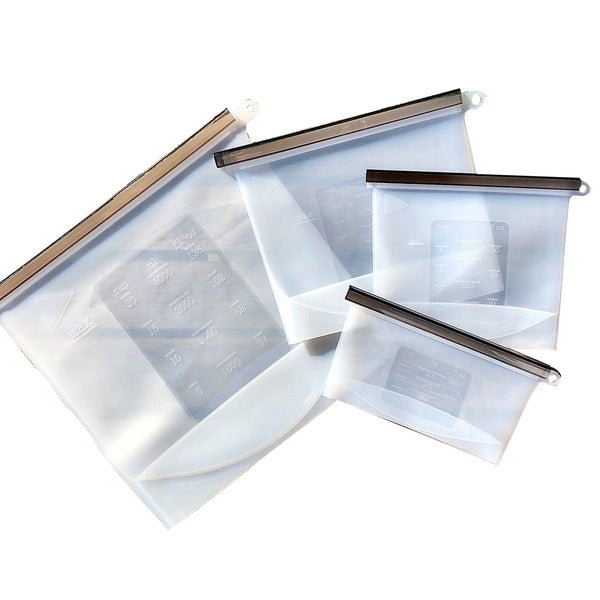 Silicone Zip Lock Food Pouch Bundle 4 Sizes Food Storage Bags