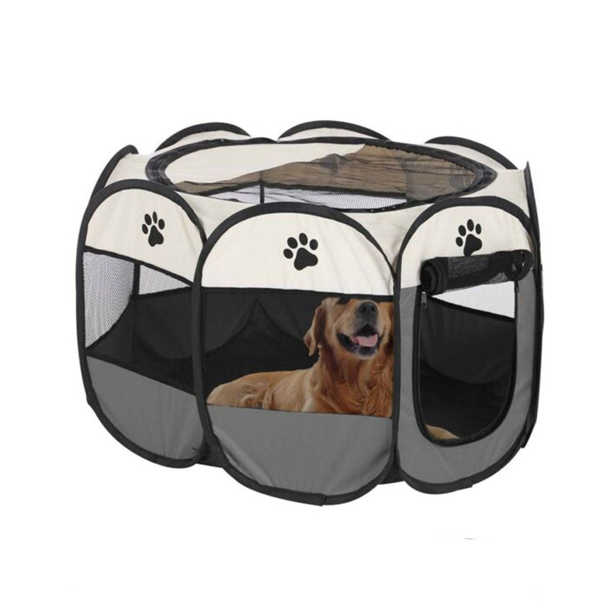 Bargene 8 Panel Pet Dog Cat Crate Play Pen Bags Kennel Portable Tent Playpen Puppy Cage Extra Large Grey Fences & Pens