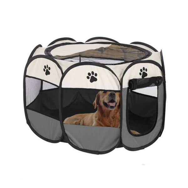 Bargene 8 Panel Pet Dog Cat Crate Play Pen Bags Kennel Portable Tent Playpen Puppy Cage Extra Large Grey Fences & Pens