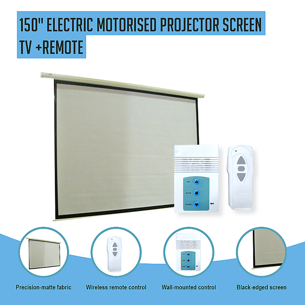 Randy & Travis Machinery 150" Electric Motorised Projector Screen Tv +Remote Projector Screens