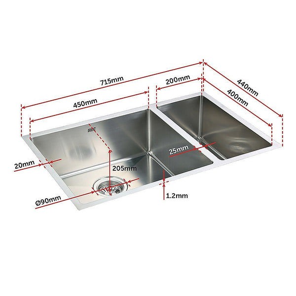 Brienz 715X440mm Handmade Stainless Steel Undermount / Topmount Kitchen Sink With Waste Kitchen Sinks