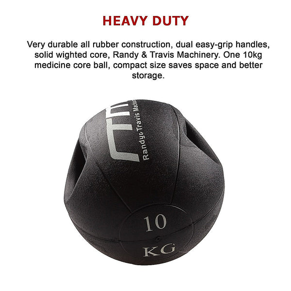 Randy & Travis Machinery 10Kg Double Handled Rubber Medicine Core Ball Medicine Balls