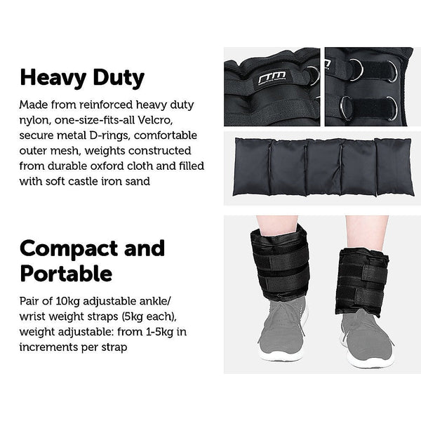 Randy & Travis Machinery 10Kg Ankle/Wrist Weight Straps Wrist & Ankle Weights