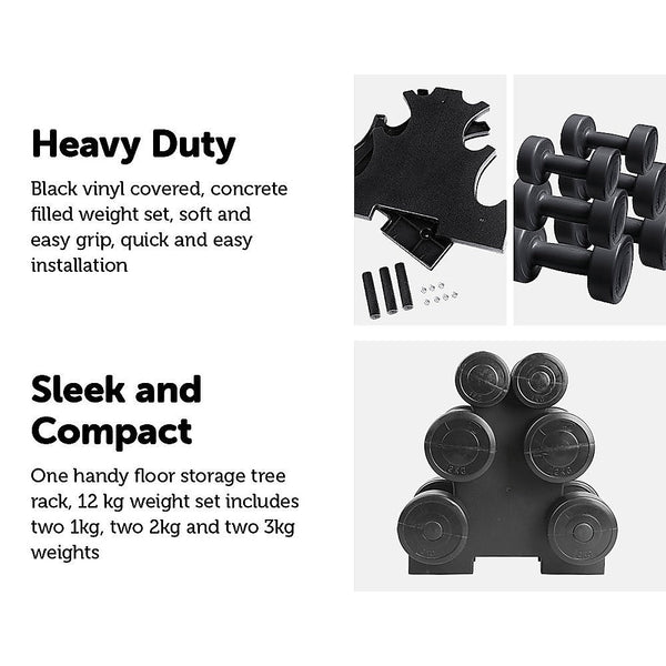 Randy & Travis Machinery 12Kg Dumbbell Weights Set Dumbbells