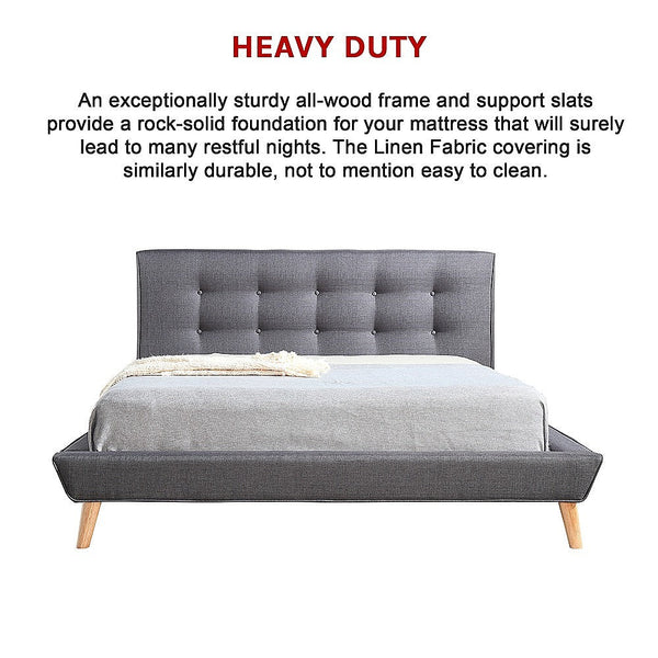 Palermo Double Linen Fabric Deluxe Bed Frame Grey Double Bed Frames