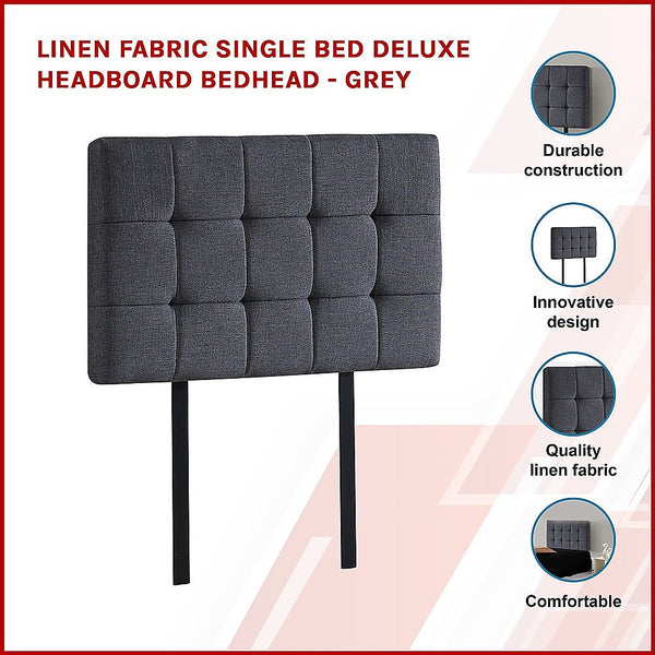 Palermo Linen Fabric Single Bed Deluxe Headboard Bedhead Grey Headboards & Footboards