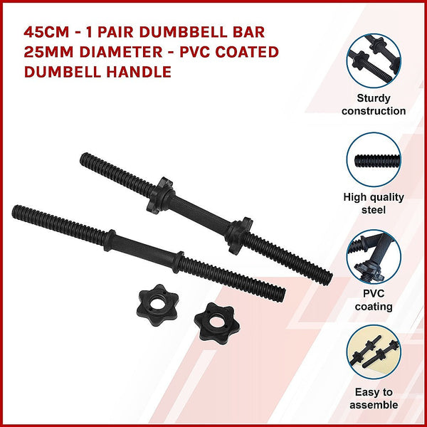 45Cm - 1 Pair Dumbbell Bar 25Mm Diameter Pvc Coated Dumbell Handle